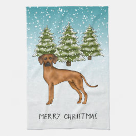 Rhodesian Ridgeback Lejon Hund Snowy Winter Forest Kökshandduk