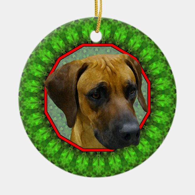 Rhodesian Ridgeback lycklig Howliday Julgransprydnad Keramik (Framsidan)