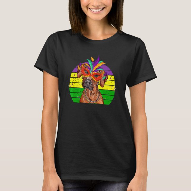 Rhodesian Ridgeback Mardi Gras Party Hund Mask Bea T Shirt (Framsida)