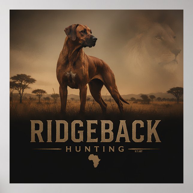 Rhodesian Ridgeback med Lejon    Affisch (Framsidan)
