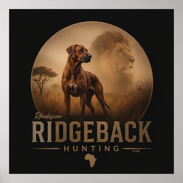 Rhodesian Ridgeback med Lejon    Affisch (Framsidan)