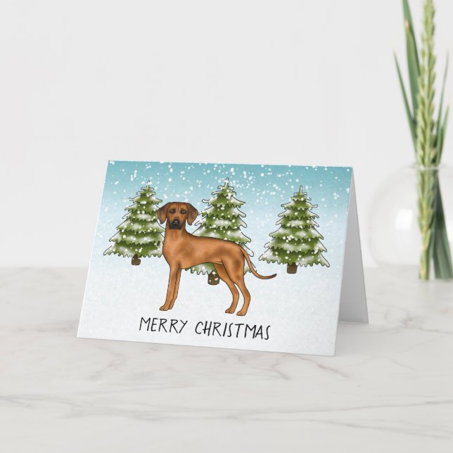 Rhodesian Ridgeback med text snöig vinter skog Kort (Framsida)