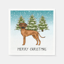 Rhodesian Ridgeback med text snöig vinter skog Pappersservett