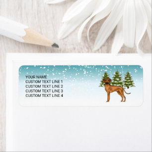 Rhodesian Ridgeback med text snöig vinter skog Returadress Etikett