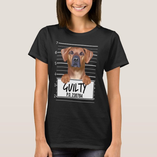 Rhodesian Ridgeback Mugshot Skyldig Hund T Shirt (Framsida)