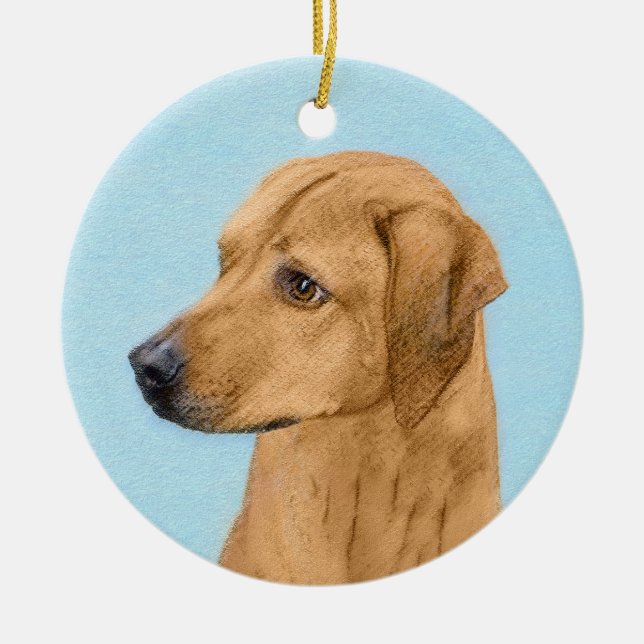 Rhodesian Ridgeback Painting - Original Hund Art Julgransprydnad Keramik (Framsidan)