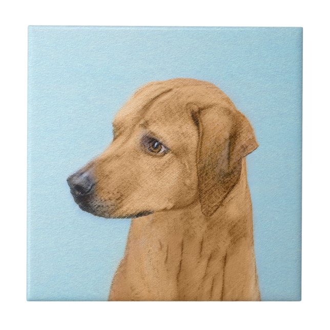 Rhodesian Ridgeback Painting - Original Hund Art Kakelplatta (Framsidan)
