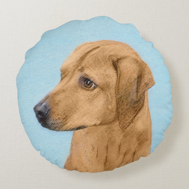 Rhodesian Ridgeback Painting - Original Hund Art Rund Kudde (Baksidan)