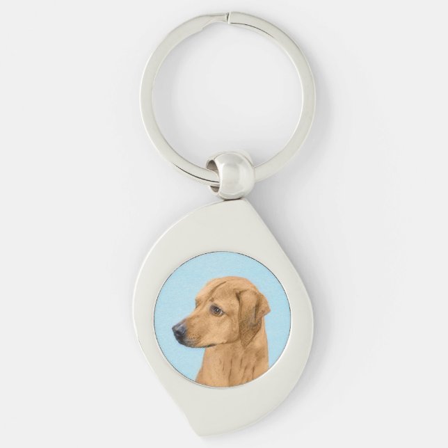 Rhodesian Ridgeback Painting - Original Hund Art Swirl Silverfärgad Nyckelring (Framsidan)