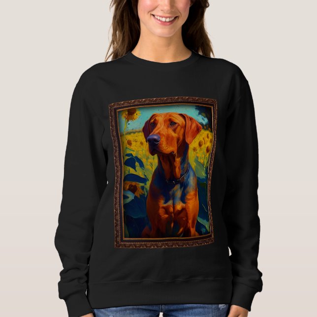 Rhodesian Ridgeback Painting Sunflower Flower Mom  T Shirt (Framsida)
