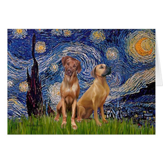 Rhodesian Ridgeback Pair - Starry Natt Hälsningskort (Framsidan Horizontal)
