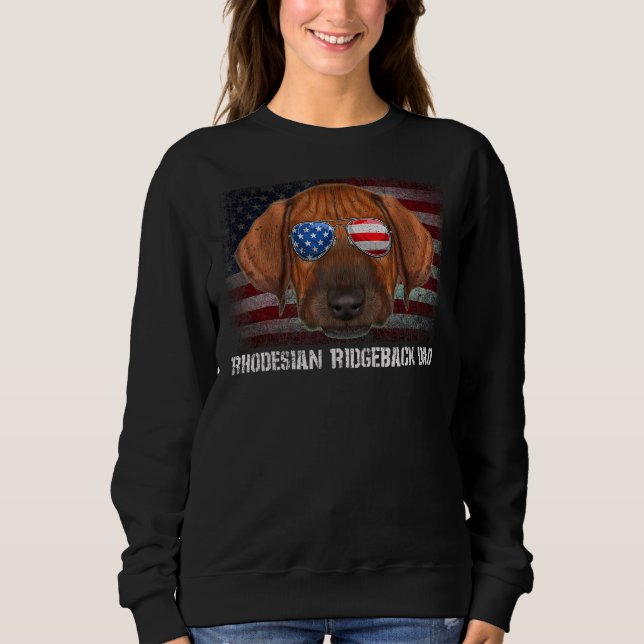 Rhodesian Ridgeback Pappa American Hund US Flagga  T Shirt (Framsida)