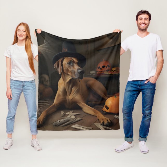 Rhodesian Ridgeback Pumpa Halloween Skräck Fleecefilt (På plats)