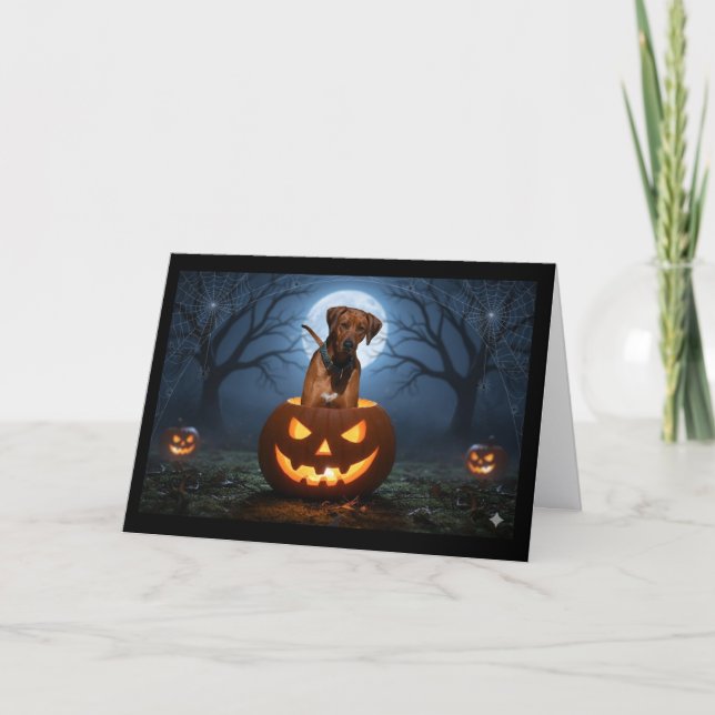 Rhodesian Ridgeback Pumpkin Pals – Halloween Hälsn Kort (Framsida)