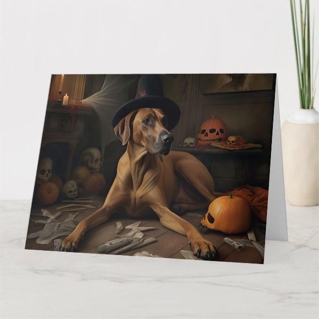 Rhodesian Ridgeback Pumpkins Halloween Scary Kort (Framsida)