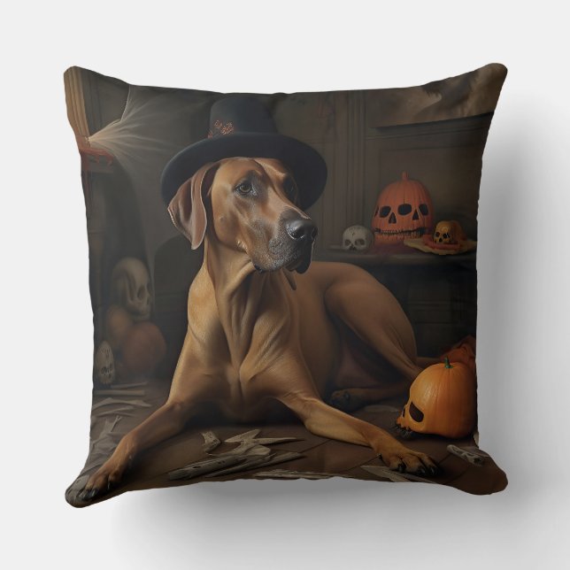 Rhodesian Ridgeback Pumpkins Halloween Scary Kudde (Baksida)