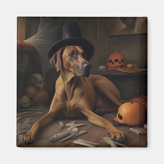 Rhodesian Ridgeback Pumpkins Halloween Scary Magnet (Framsidan)