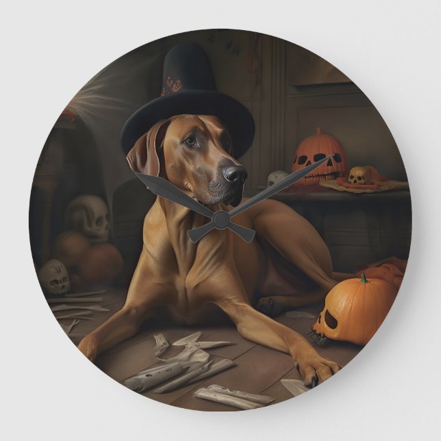 Rhodesian Ridgeback Pumpor Halloween Skräckinjagan Stor Klocka (Framsida)
