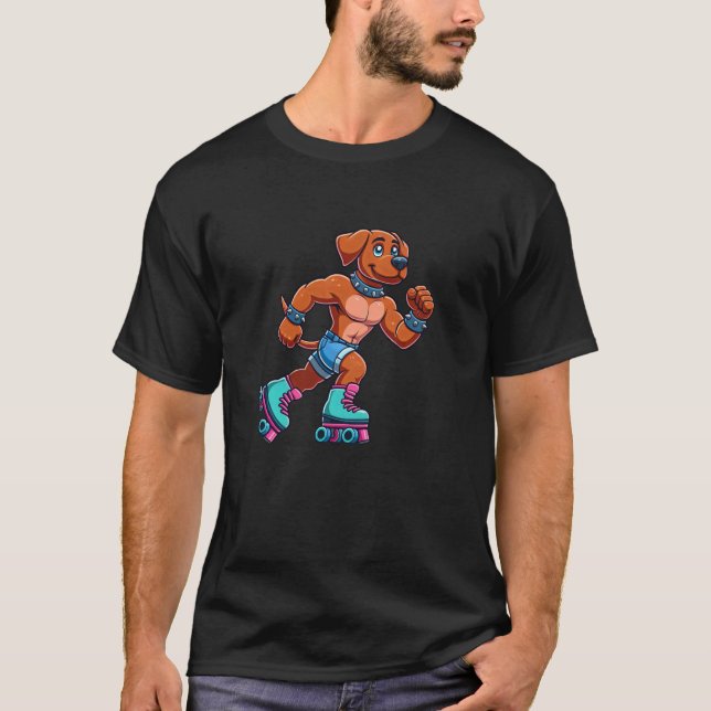 Rhodesian Ridgeback Rullskridsko Hund Rollig Skrid T Shirt (Framsida)