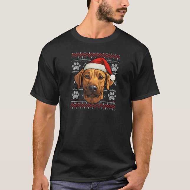 Rhodesian Ridgeback Santa Hat Rolig hund jul T Shirt (Framsida)
