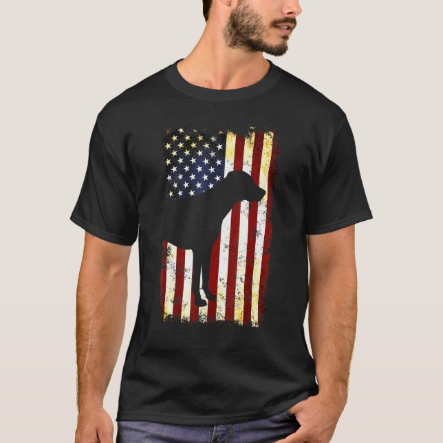 Rhodesian Ridgeback Silhouette American Flagga 4th T Shirt (Framsida)