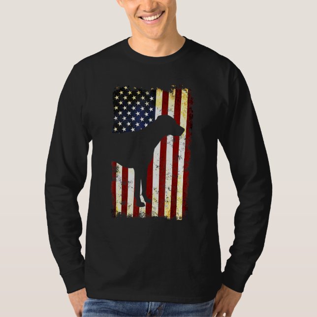 Rhodesian Ridgeback Silhouette American Flagga 4th T Shirt (Framsida)