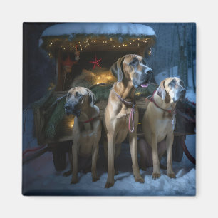 Rhodesian Ridgeback Snöig släde juldekoration Magnet