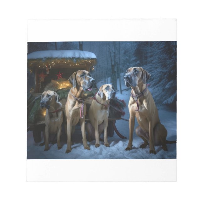 Rhodesian Ridgeback Snowy Sleigh-juldekretet Anteckningsblock (Framsida)