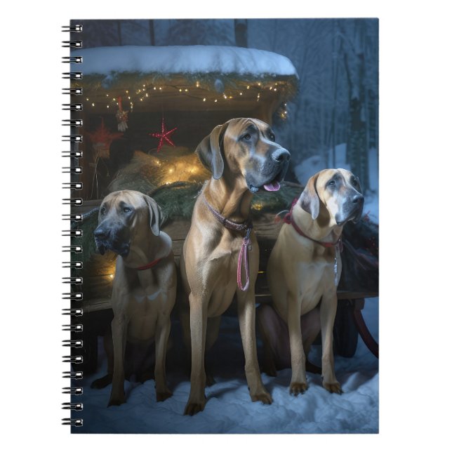 Rhodesian Ridgeback Snowy Sleigh-juldekretet Anteckningsbok (Framsidan)