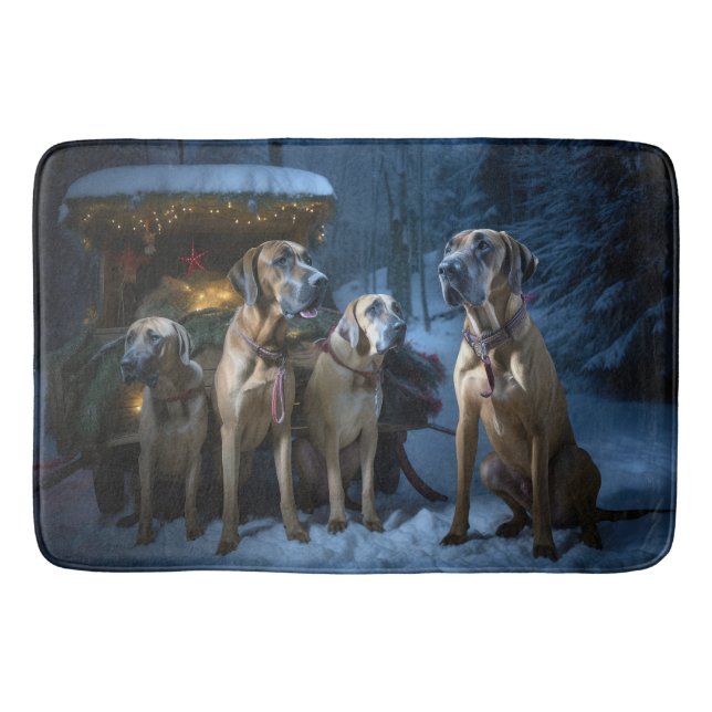 Rhodesian Ridgeback Snowy Sleigh-juldekretet Badrumsmatta (Framsidan)
