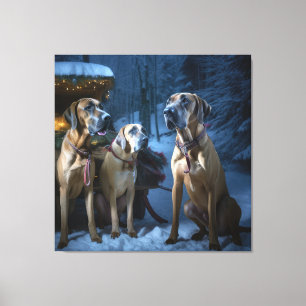 Rhodesian Ridgeback Snowy Sleigh-juldekretet Canvastryck