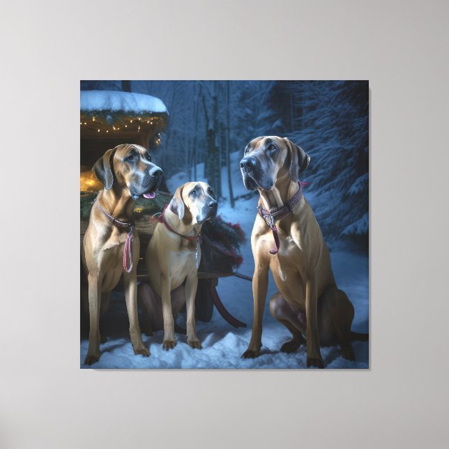 Rhodesian Ridgeback Snowy Sleigh-juldekretet Canvastryck (Framsida)