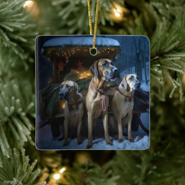 Rhodesian Ridgeback Snowy Sleigh-juldekretet Julgransprydnad Keramik (Träd)