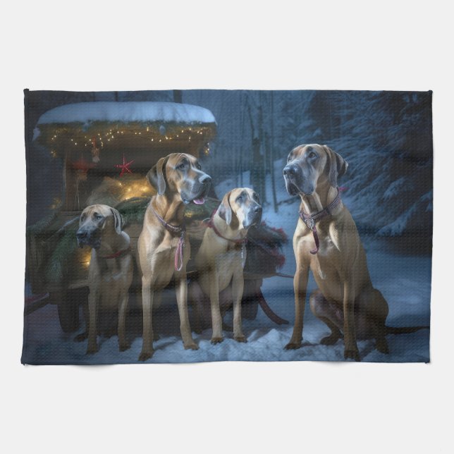 Rhodesian Ridgeback Snowy Sleigh-juldekretet Kökshandduk (Horisontell)