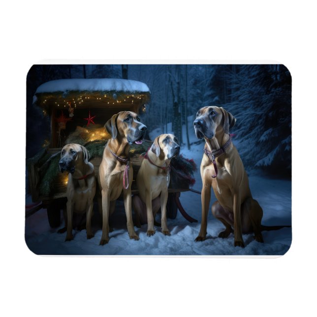 Rhodesian Ridgeback Snowy Sleigh-juldekretet Magnet (Horisontell)