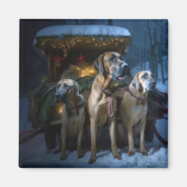 Rhodesian Ridgeback Snowy Sleigh-juldekretet Magnet (Framsidan)