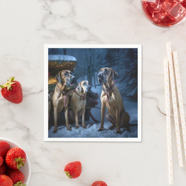 Rhodesian Ridgeback Snowy Sleigh-juldekretet Pappersservett (Insitu)