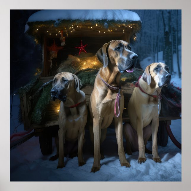 Rhodesian Ridgeback Snowy Sleigh-juldekretet Poster (Framsidan)