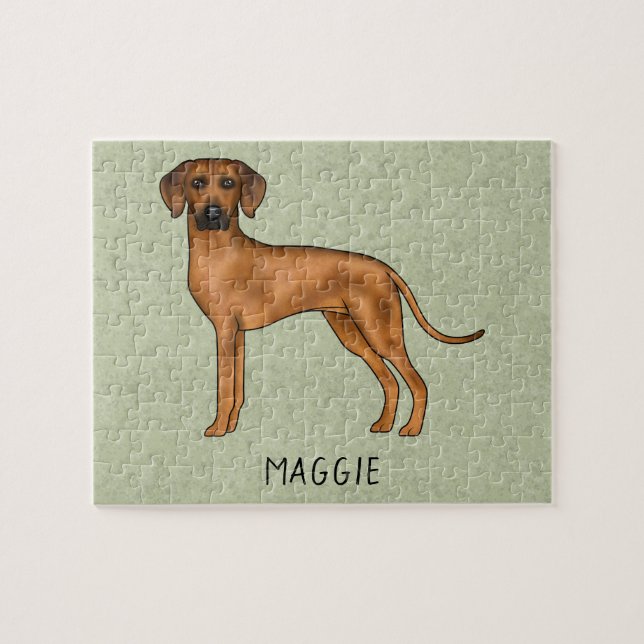Rhodesian Ridgeback Söt Afrikansk Lejon Hund Grön Pussel (Horisontell)