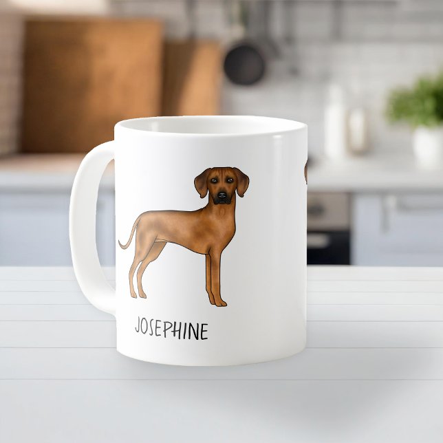 Rhodesian Ridgeback Söt Brun Lejon Hund Med Namn Kaffemugg (Please note: This image is a digital mockup. The product may not be in scale.)