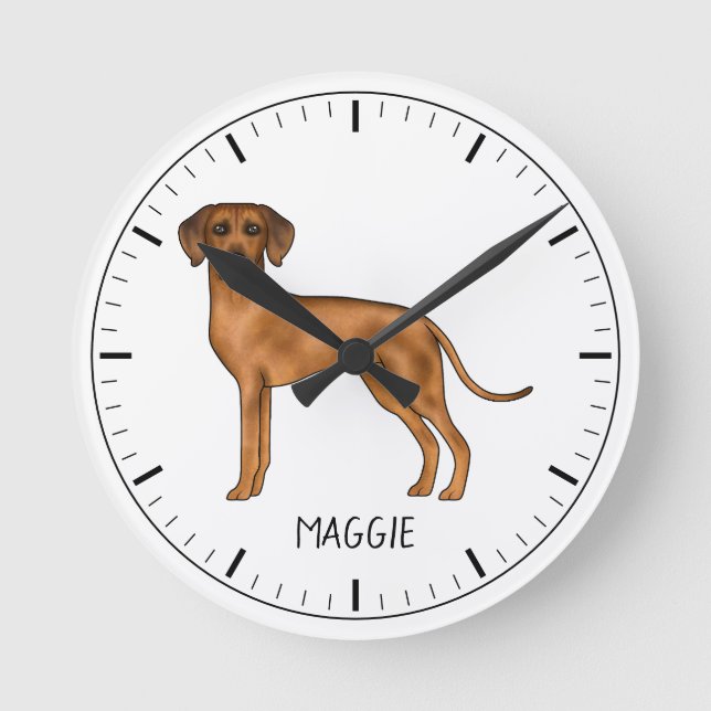 Rhodesian Ridgeback Söt Brun Lejon Hund Med Namn Rund Klocka (Framsida)