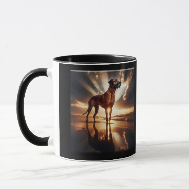 Rhodesian Ridgeback Sunset Beach Majestät  Mugg (Vänster)