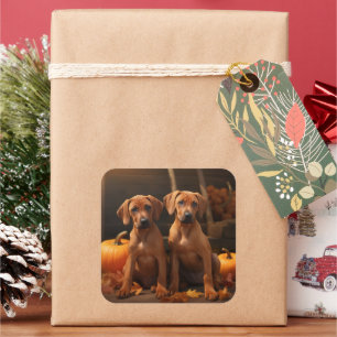Rhodesian Ridgeback Valp Höstglädje Pumpa Fyrkantigt Klistermärke