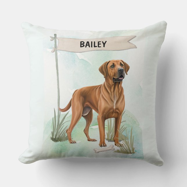 Rhodesian Ridgeback Watercolor Personalized Dog Kudde (Framsida)