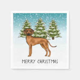 Rhodesian Ridgeback with Text Snowy Winter Forest Pappersservett