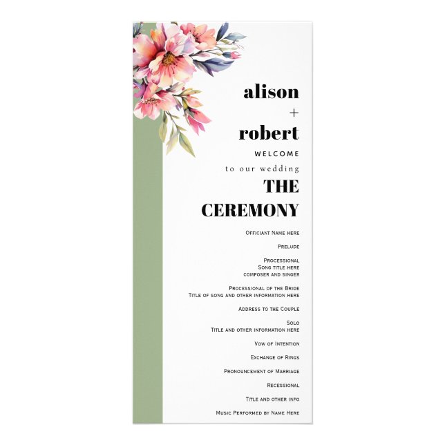 Rhododedron branch and flowers wedding program (Framsidan)
