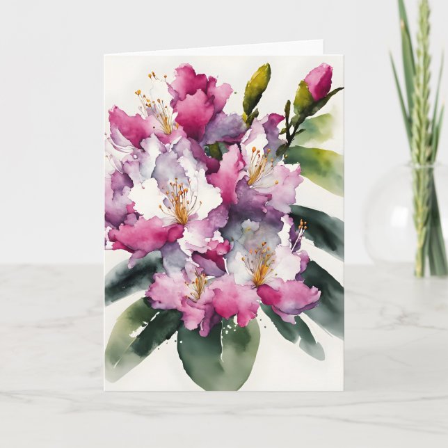 Rhododendron - Akvarellblommor Kort (Framsida)