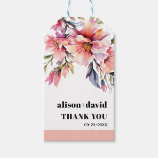 Rhododendron and peach-pink flowers wedding presentetikett