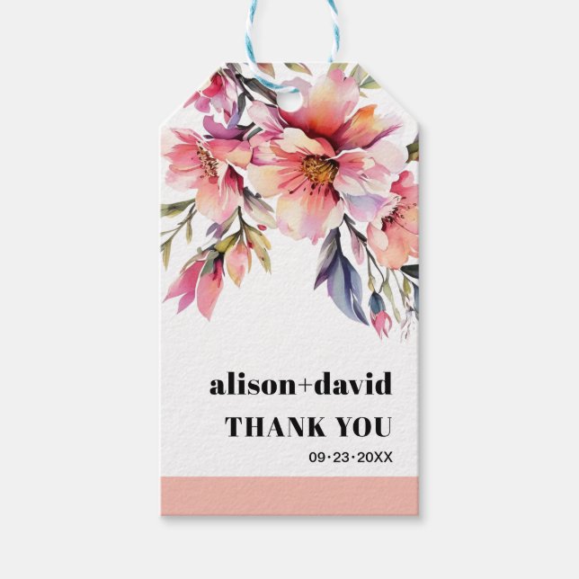 Rhododendron and peach-pink flowers wedding presentetikett (Framsidan)