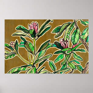 Rhododendron Azalea Vår blommor Blommigt Sketch Poster